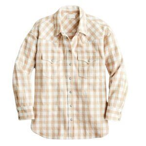 J.Crew Beige Buffalo Plaid Pearl Snap Western Shacket Beige Neutral Size 10